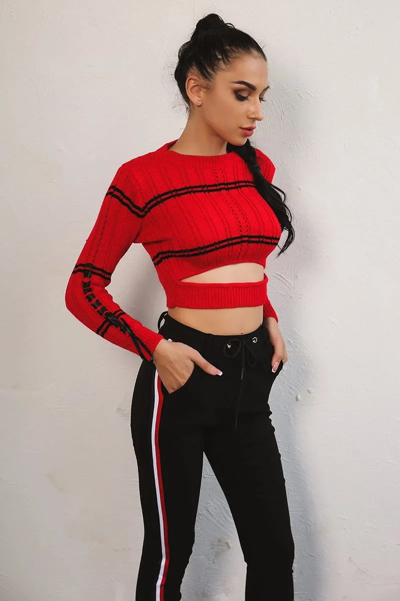 Cutout style knitted crop sweater