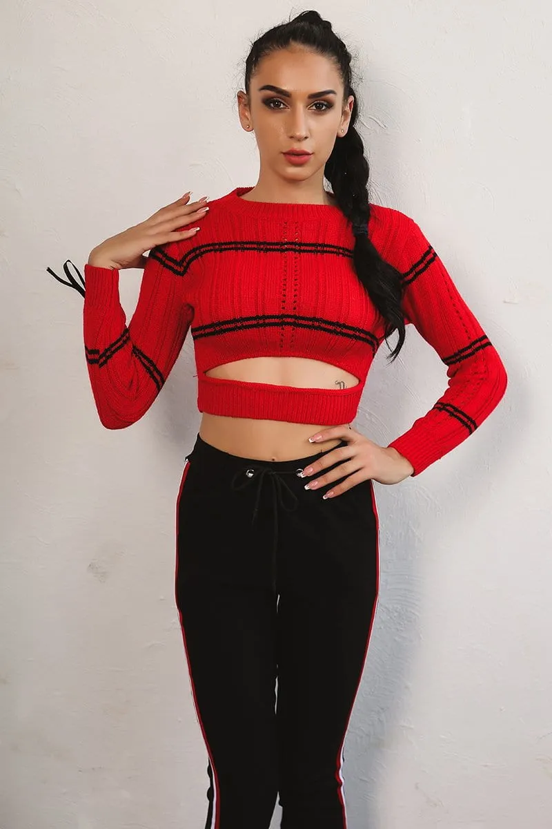 Cutout style knitted crop sweater