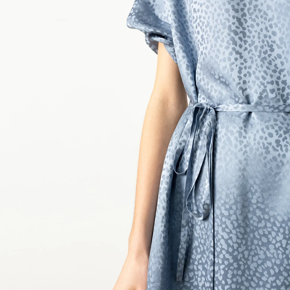 Day Dress In Stone Blue Silk Jacquard