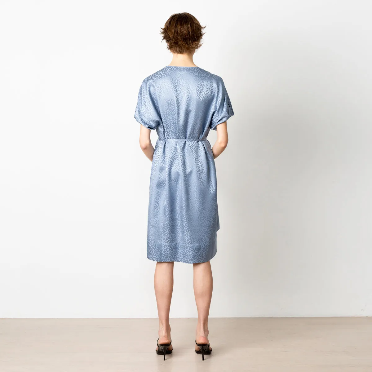 Day Dress In Stone Blue Silk Jacquard