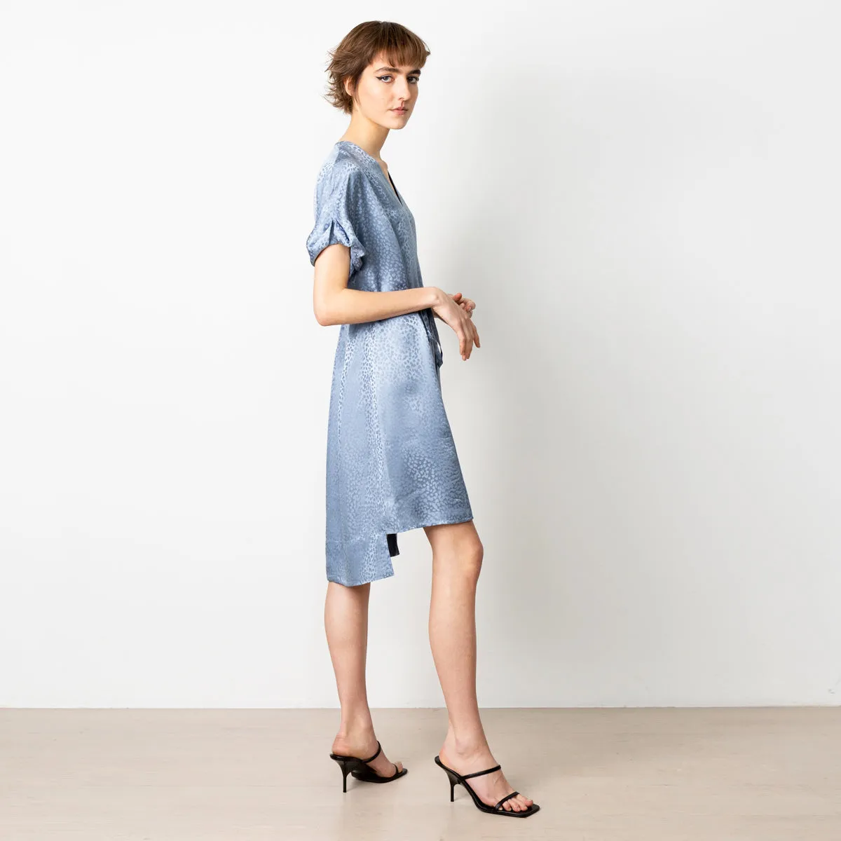 Day Dress In Stone Blue Silk Jacquard