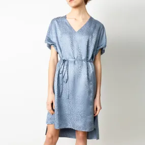 Day Dress In Stone Blue Silk Jacquard