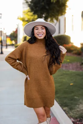 Definitely Chic Camel Mini Sweater Dress - DOORBUSTER