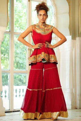 Dilruba crimson bejewelled gotapatti tunic set