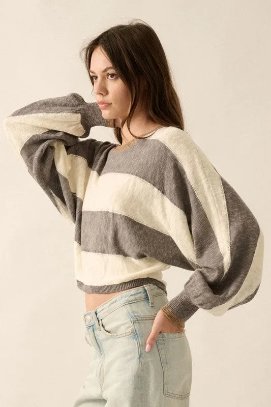 Dolman Sleeve Striped Knit Sweater