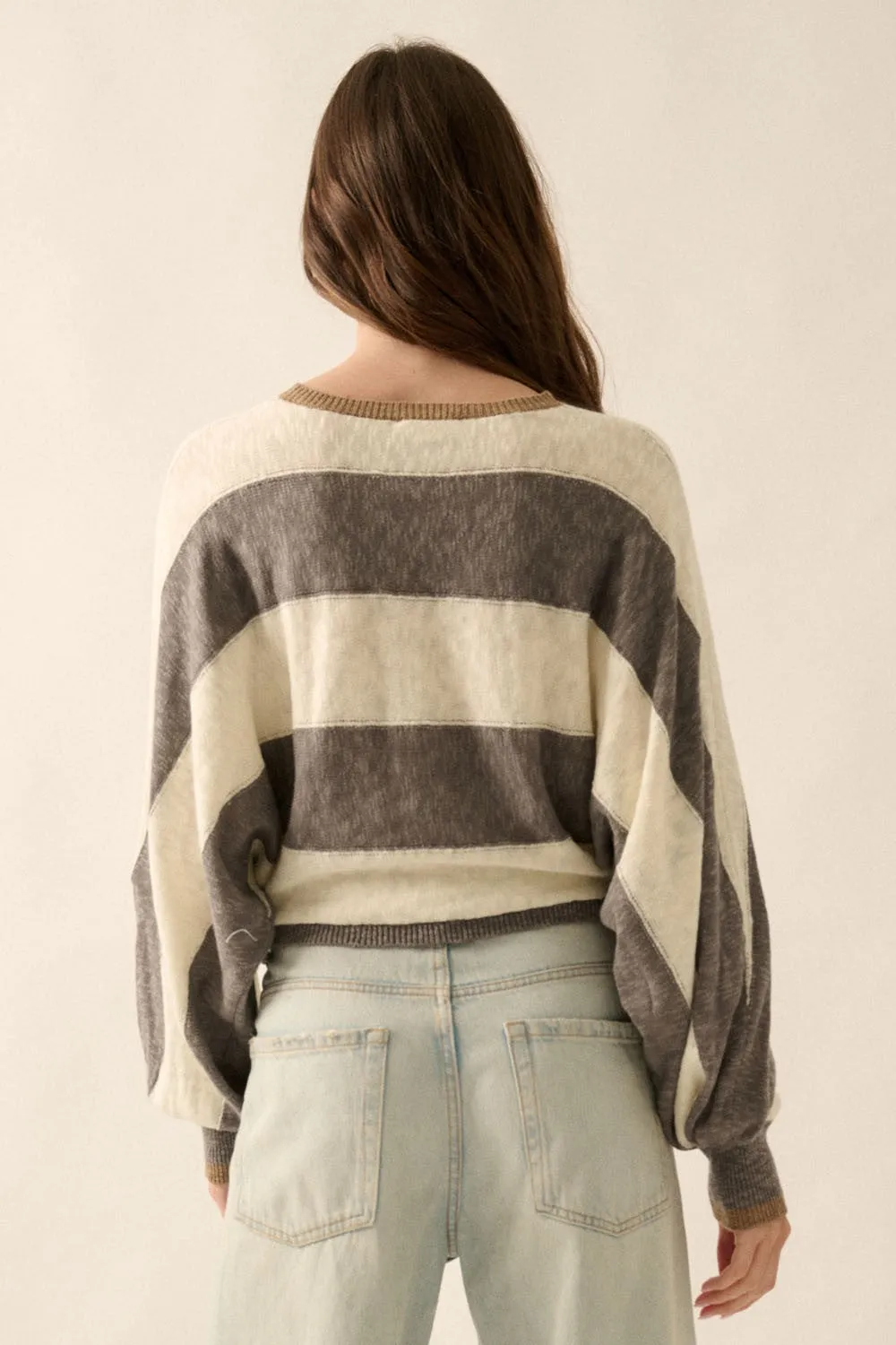 Dolman Sleeve Striped Knit Sweater