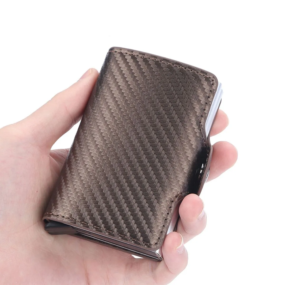 Double Carbon Fiber RFID Pop Up Card Holder Wallet