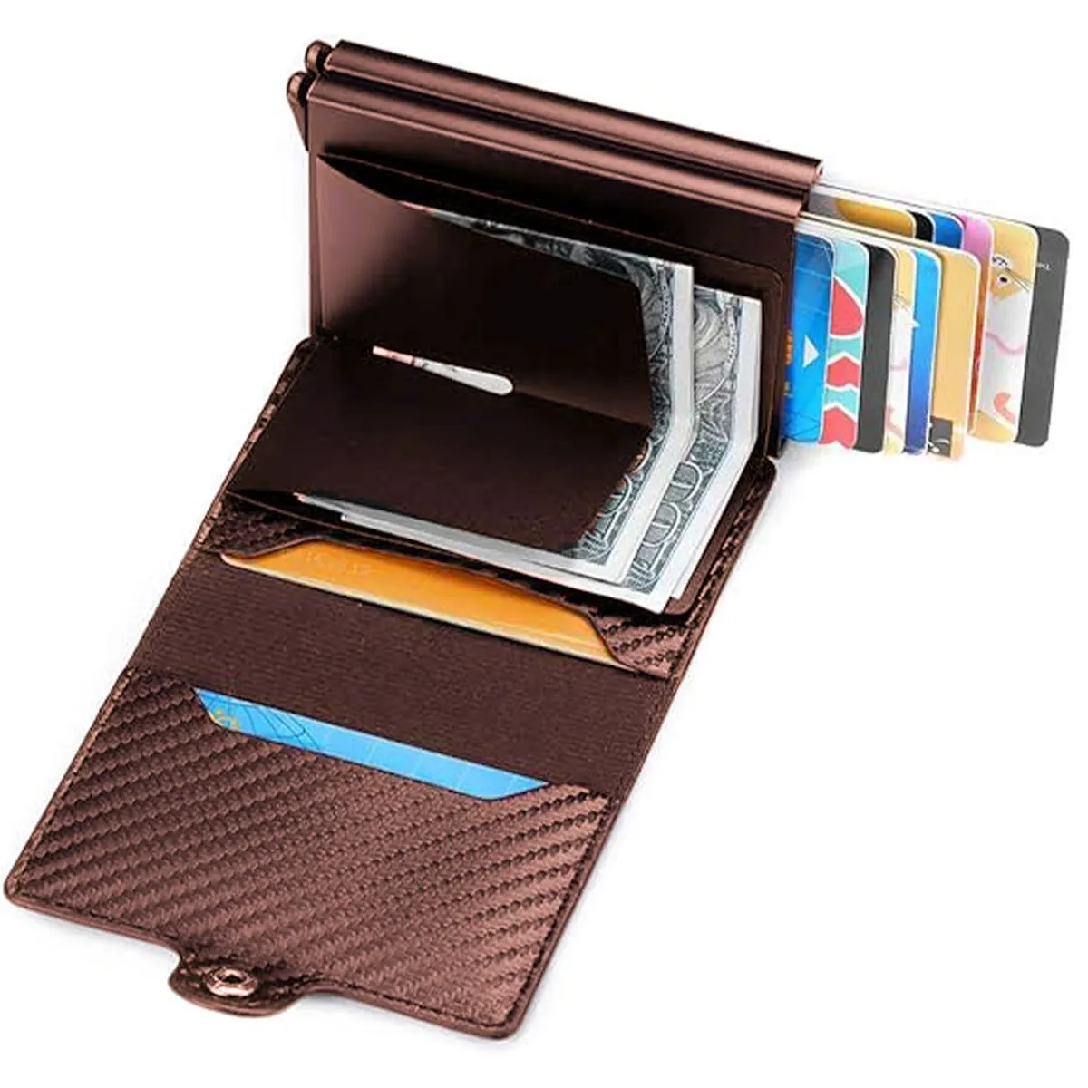 Double Carbon Fiber RFID Pop Up Card Holder Wallet