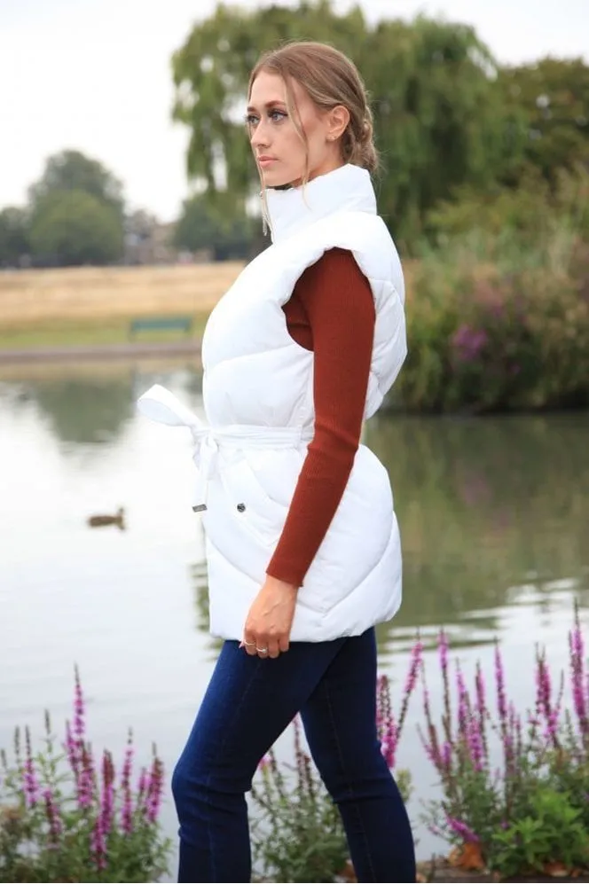 Double Second White Belted Gilet Puffer