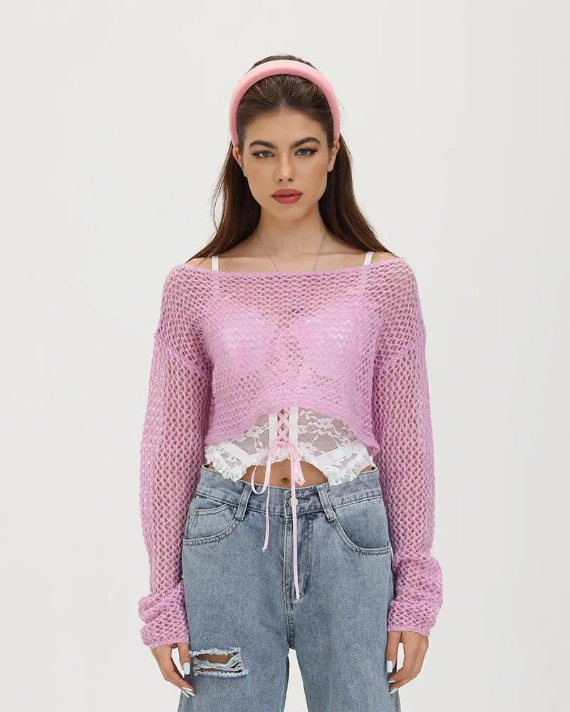 Dreamscape Knitted Eyelet Cropped Sweater