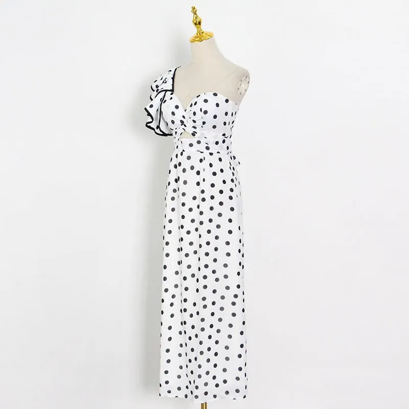 Dunnmall Ruffle Dot Maxi Dress