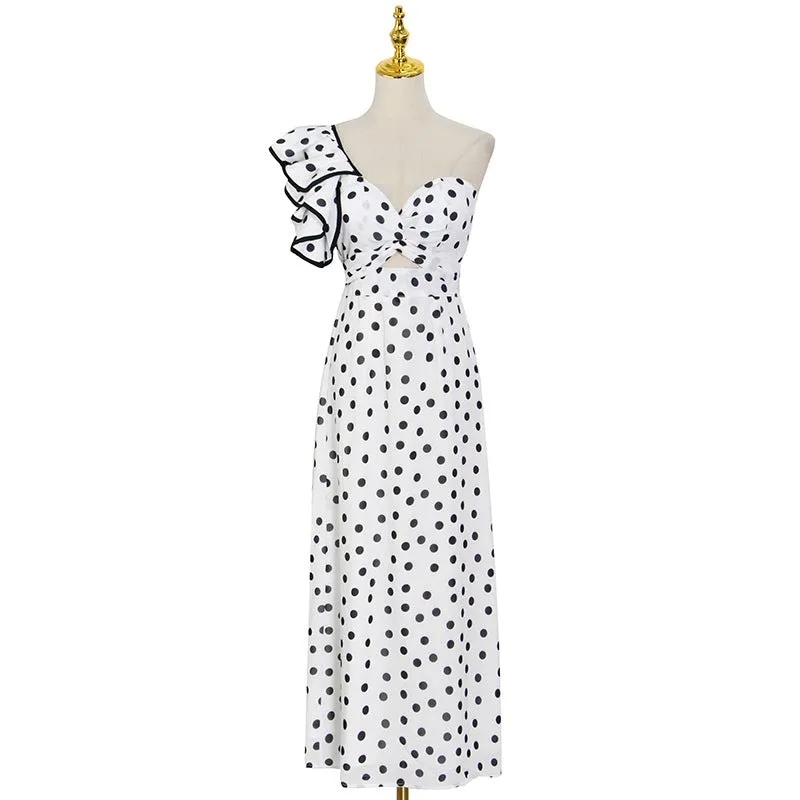 Dunnmall Ruffle Dot Maxi Dress