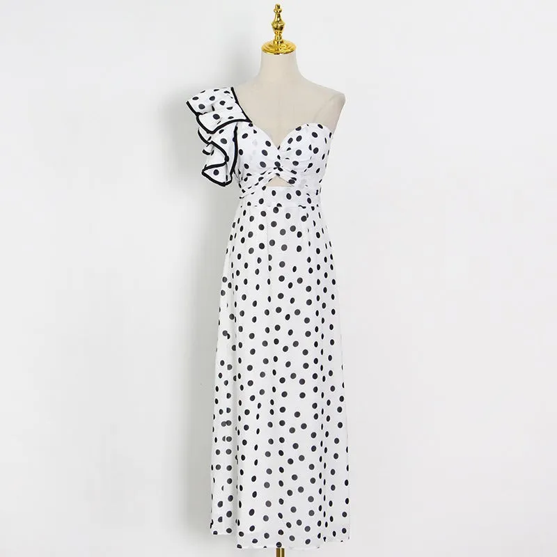 Dunnmall Ruffle Dot Maxi Dress