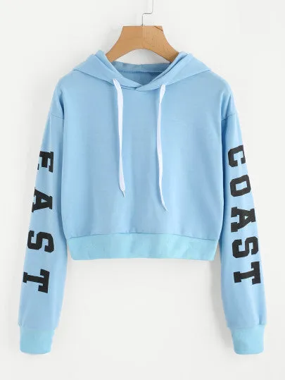 East Coast Text crop hoodie sweater