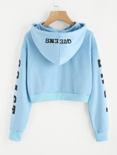 East Coast Text crop hoodie sweater