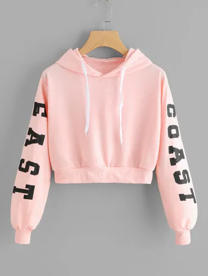 East Coast Text crop hoodie sweater