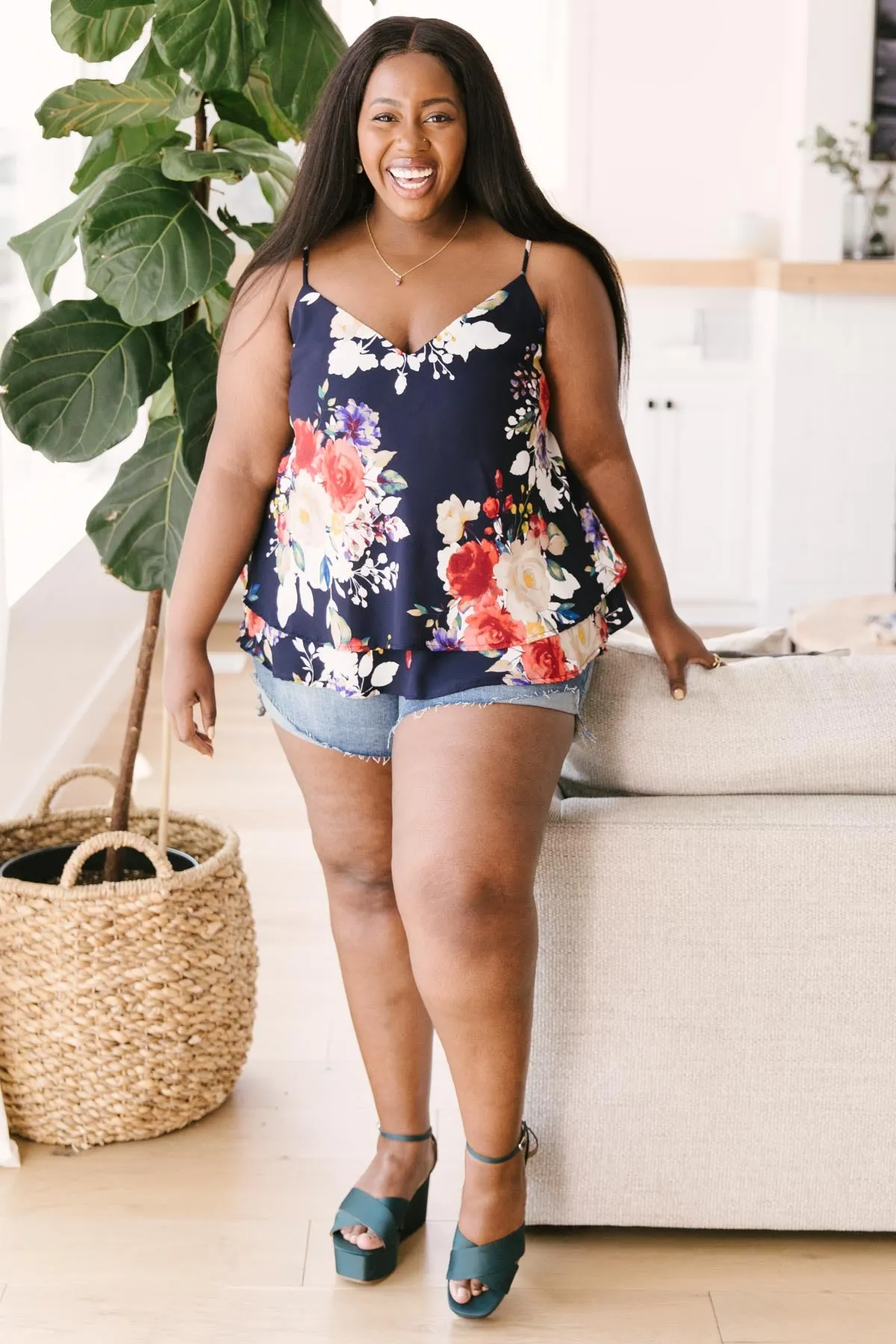 Elegant Floral Camisole In Navy