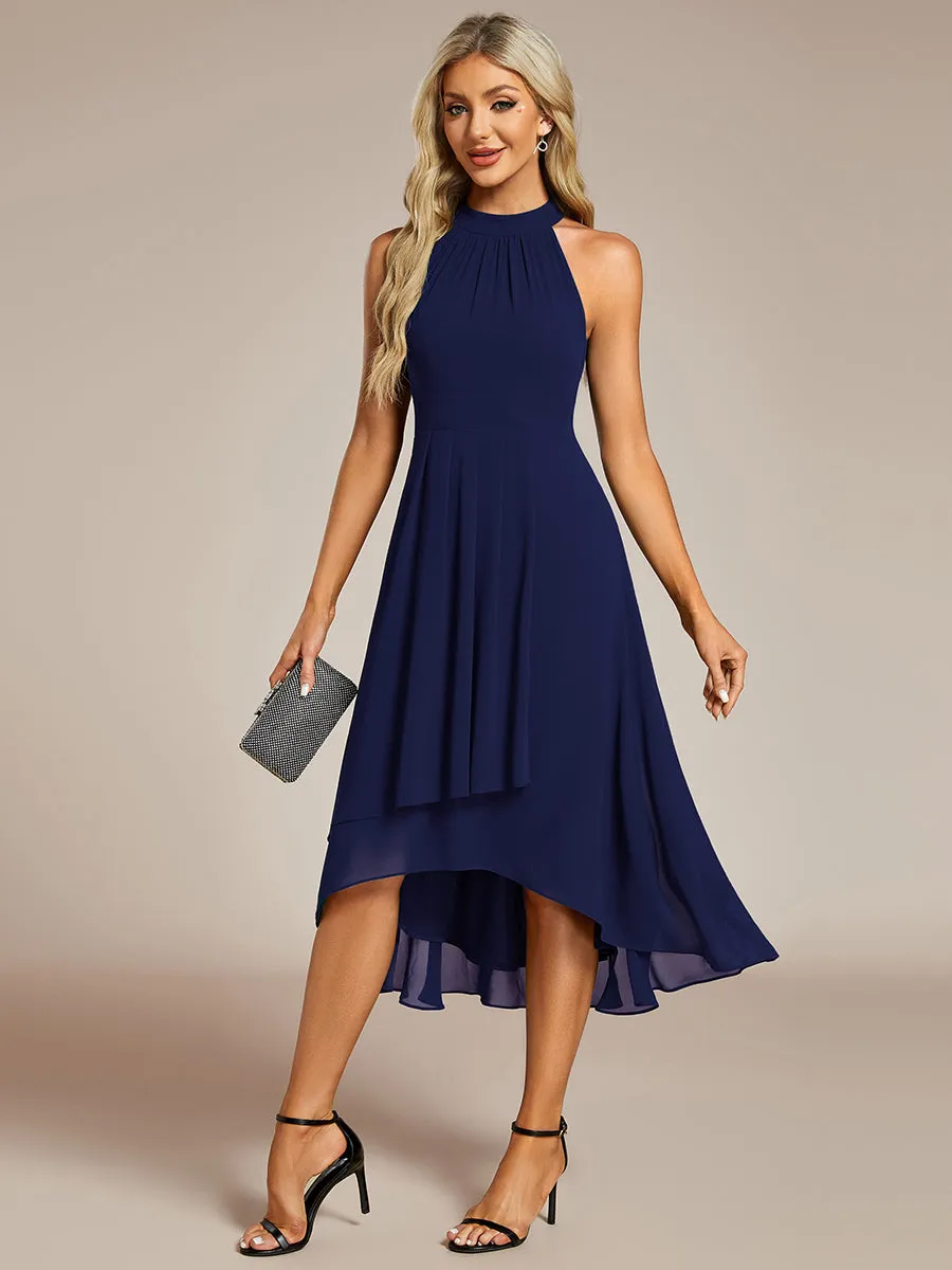 Elegant Halter Neckline Asymmetric Midi Lining Length fold stream Empire Waist Chiffon Dresses