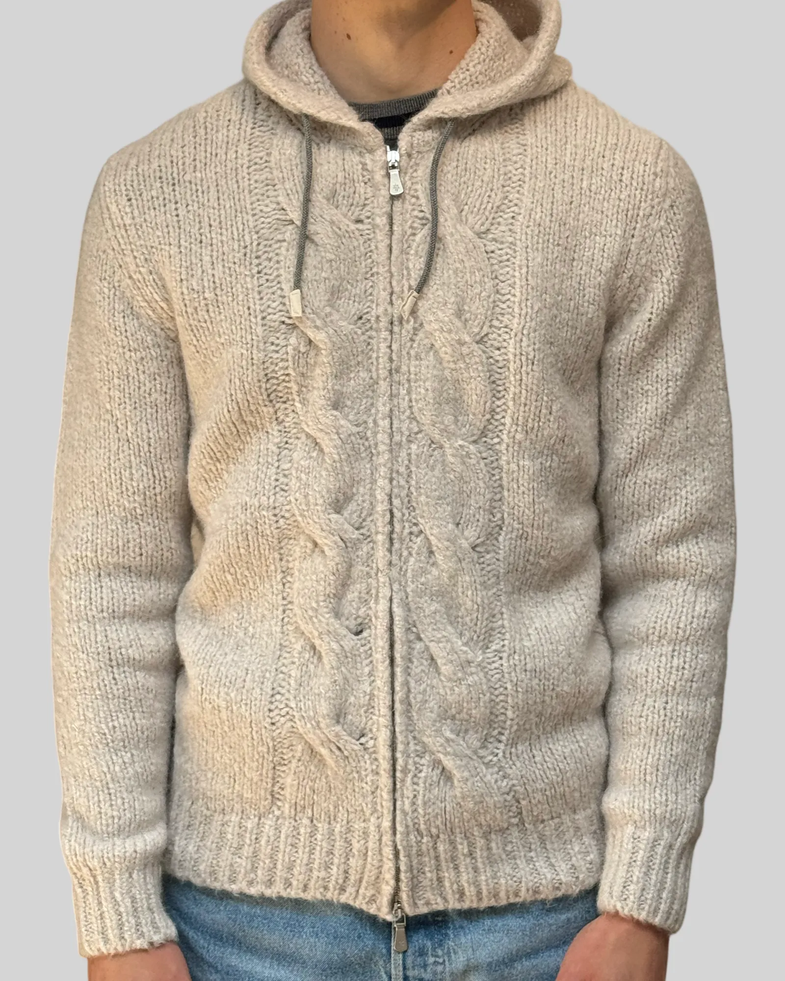 ELEVENTY Full Zip Hooded Sweater Cash/Alpaca/Silk | SABBIA