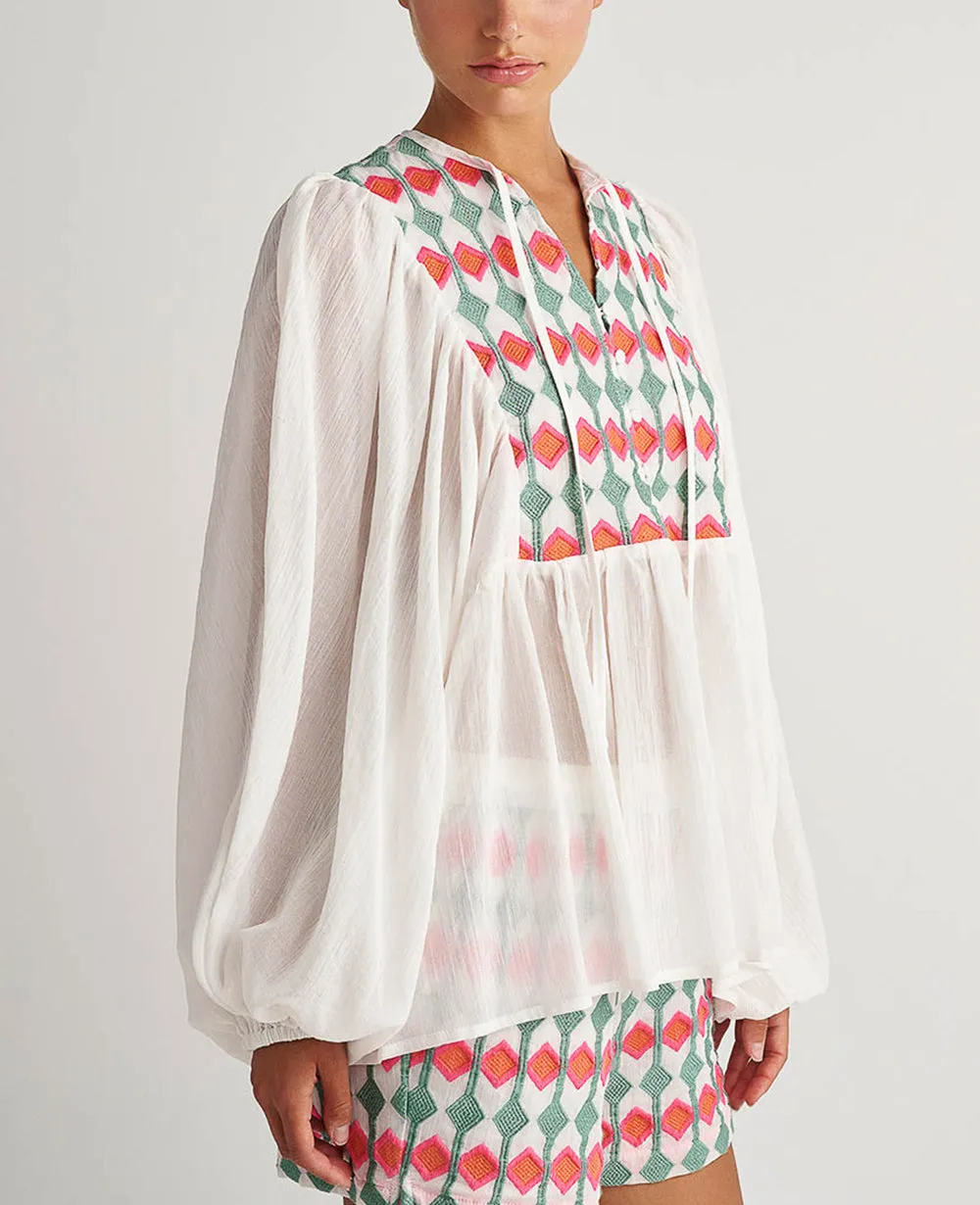 EMBROIDERED TUNIC BLOUSE "BOUGANVILLA" MULTICOLOR