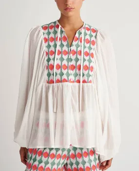 EMBROIDERED TUNIC BLOUSE "BOUGANVILLA" MULTICOLOR