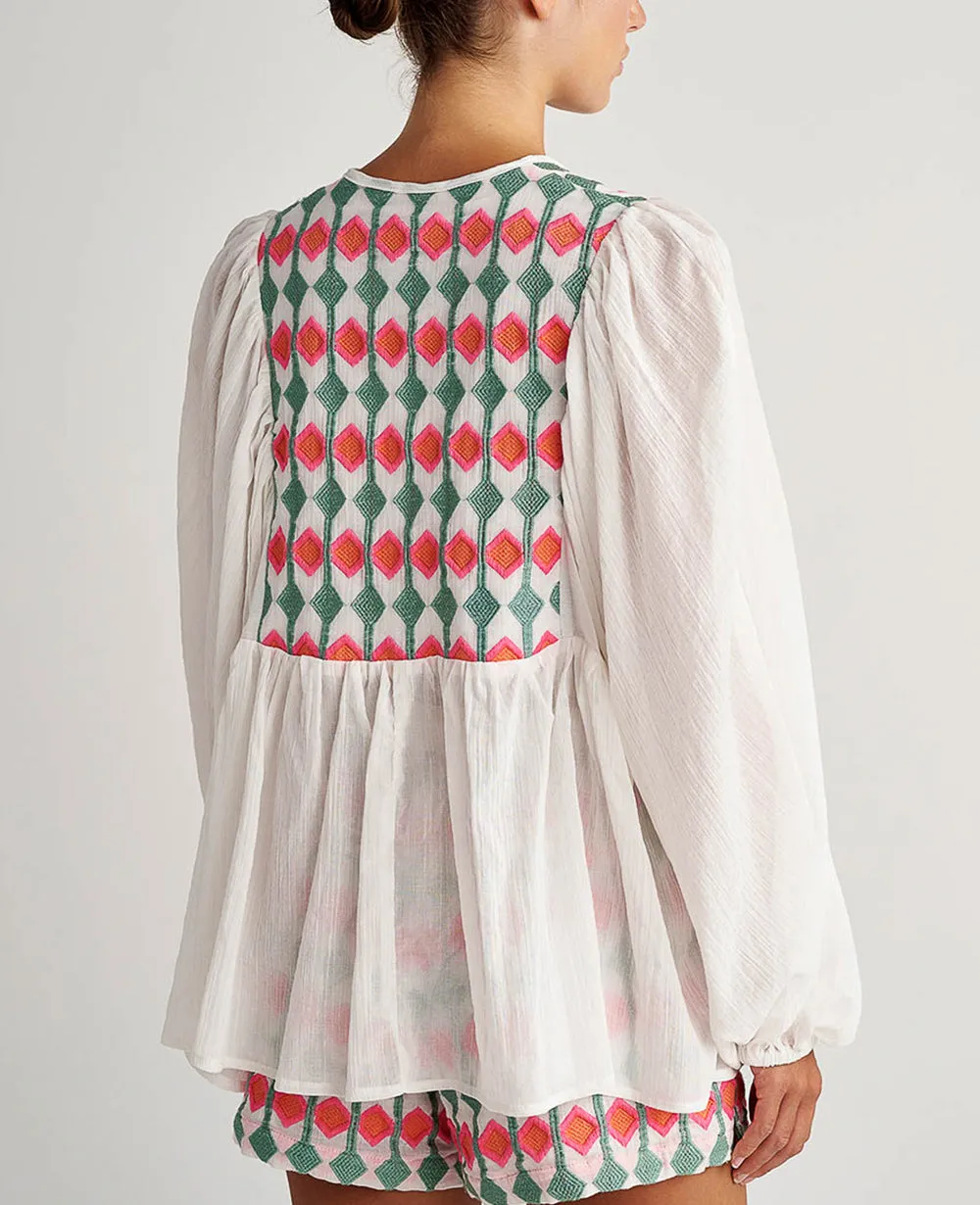 EMBROIDERED TUNIC BLOUSE "BOUGANVILLA" MULTICOLOR