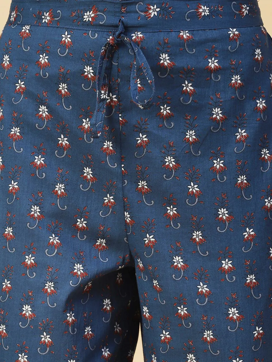 Ethnic Floral Printed A-Line Kurta with Pant - Blue