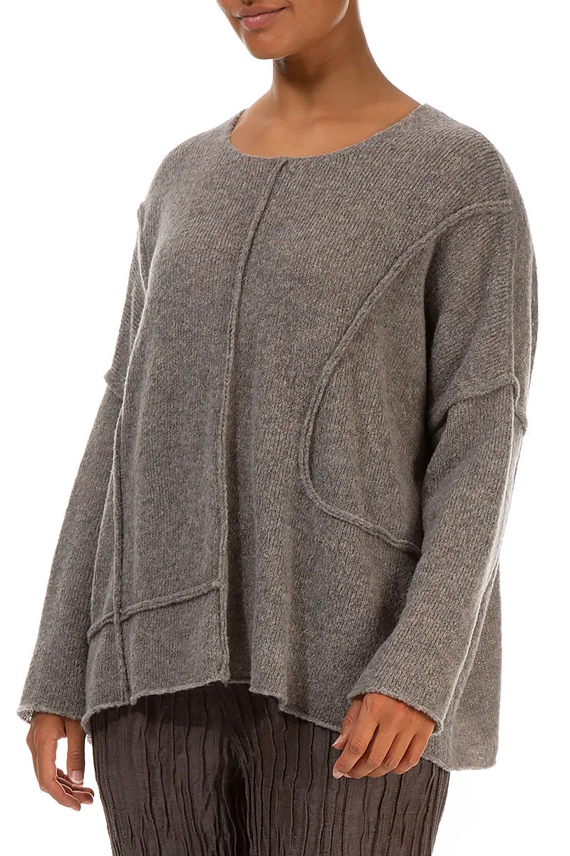 Exposed Seam Beige Wool Sweater