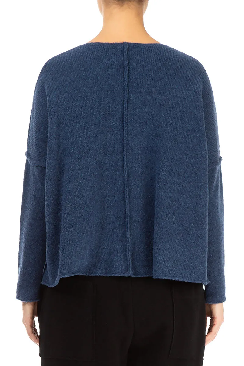 Exposed Seam Blue Wool Sweater