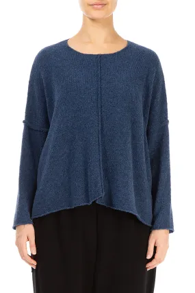 Exposed Seam Blue Wool Sweater