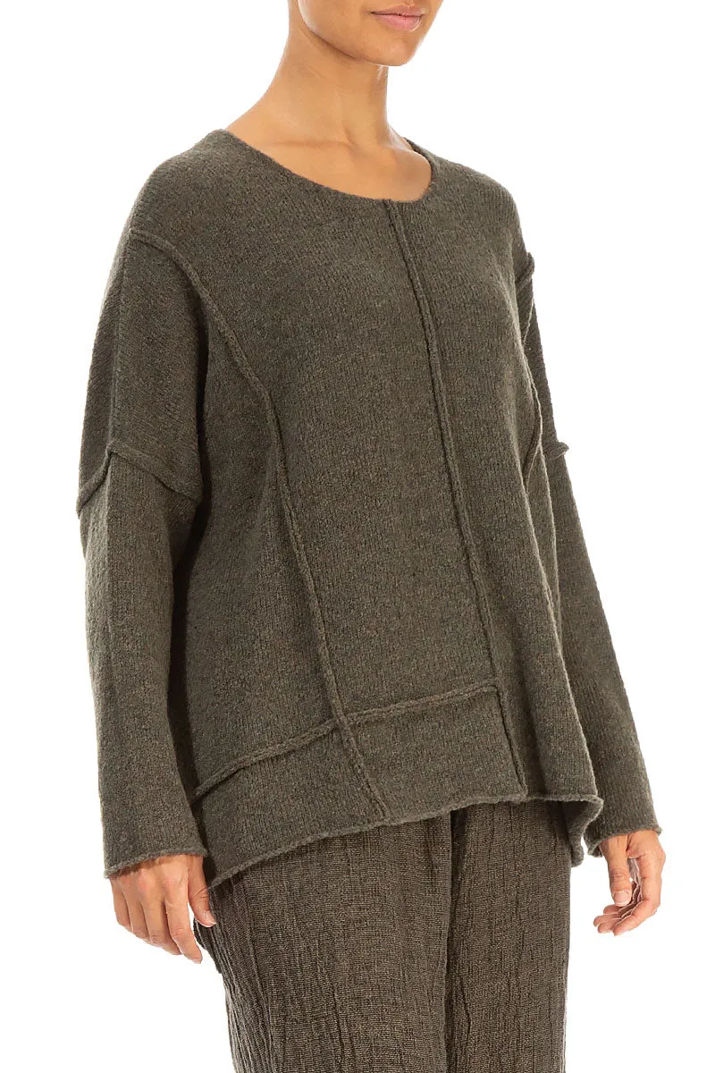 Exposed Seam Khaki Wool Sweater