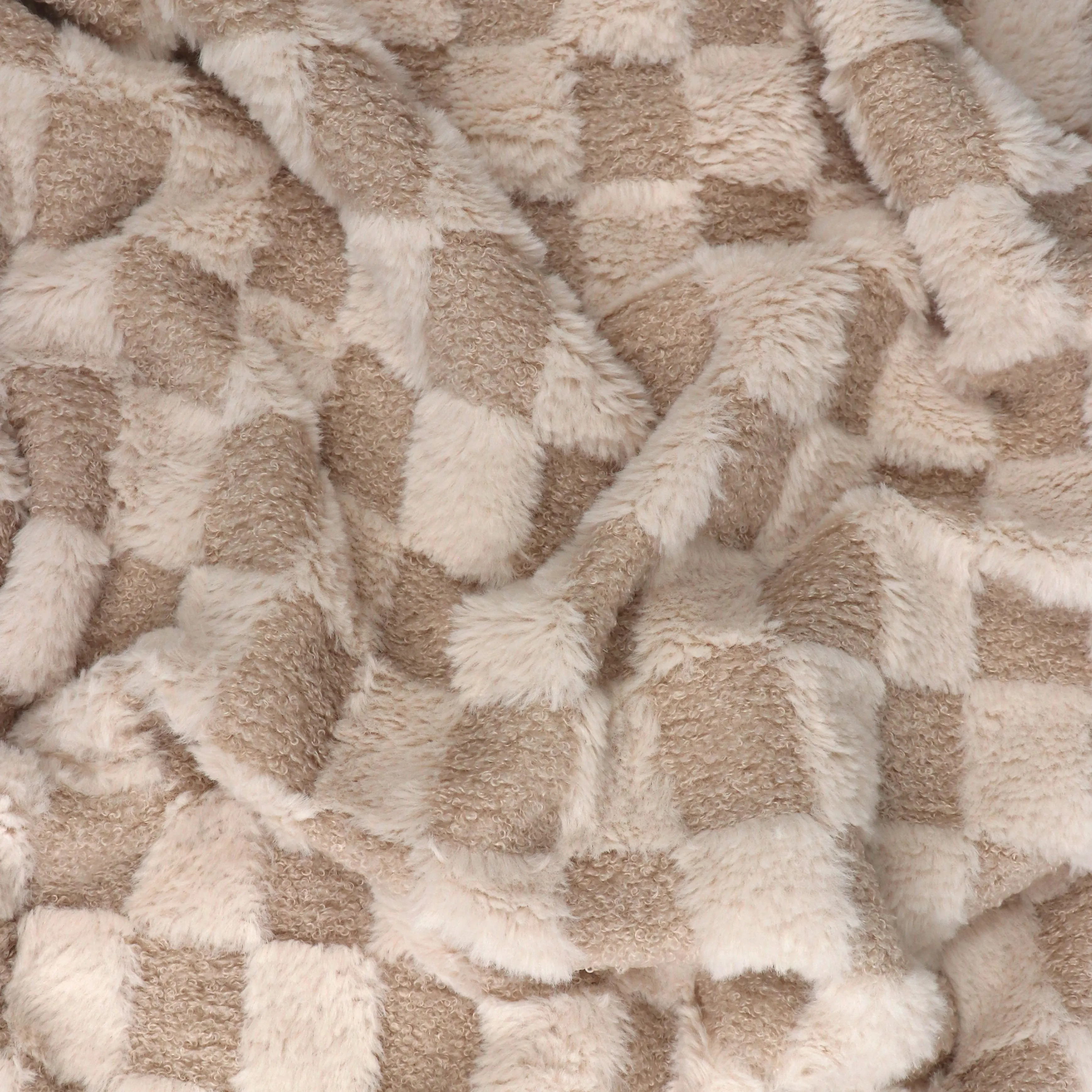 Faux Fur - Checkerboard - Light Beige