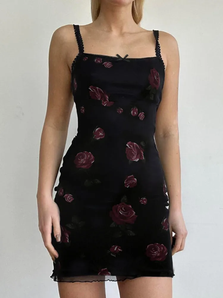 Floral Mesh Halter Sleeveless Dress