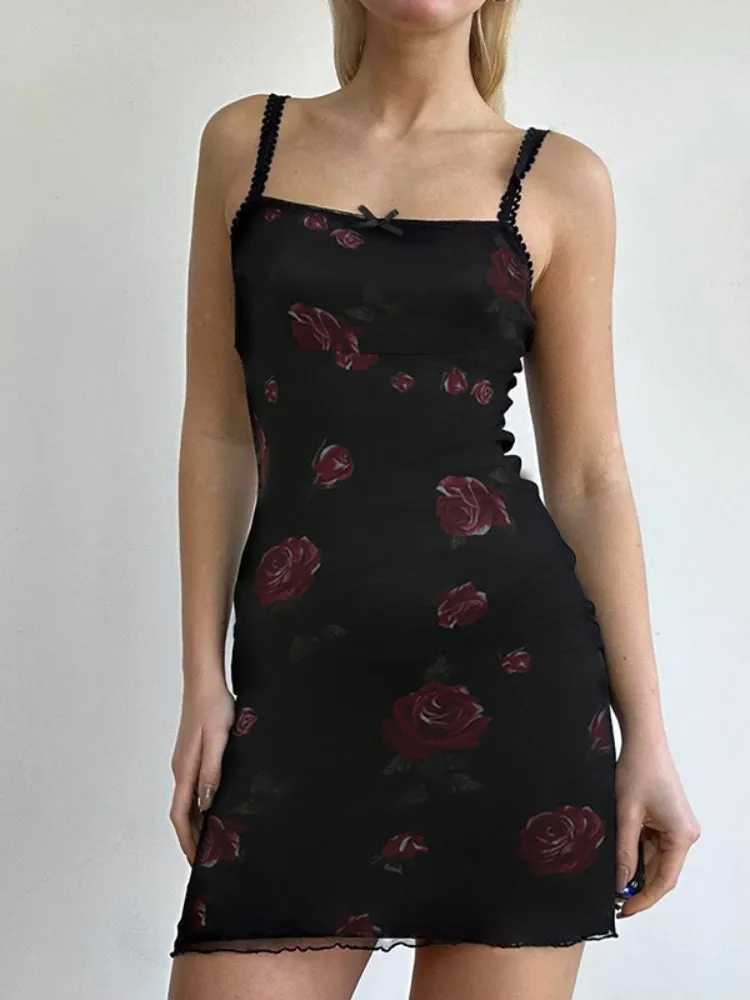 Floral Mesh Halter Sleeveless Dress