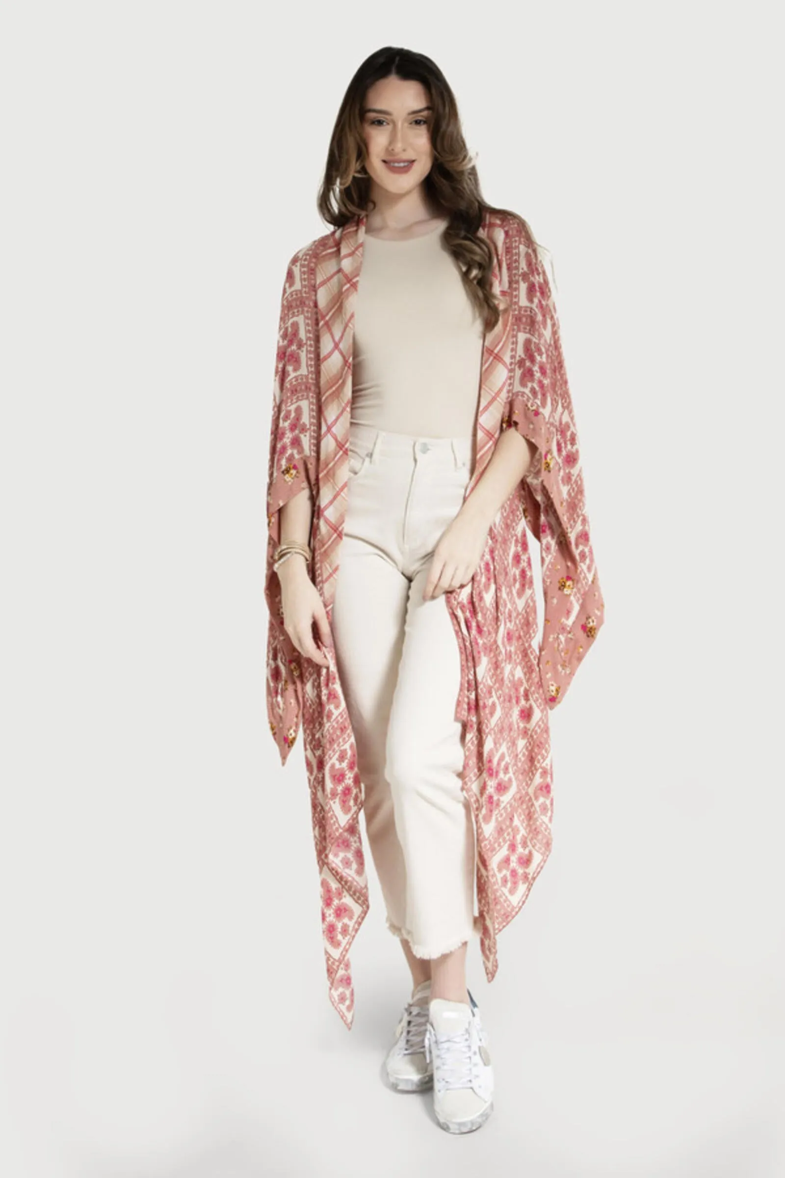 Floral Paisley Patchwork Cut-Out Kimono