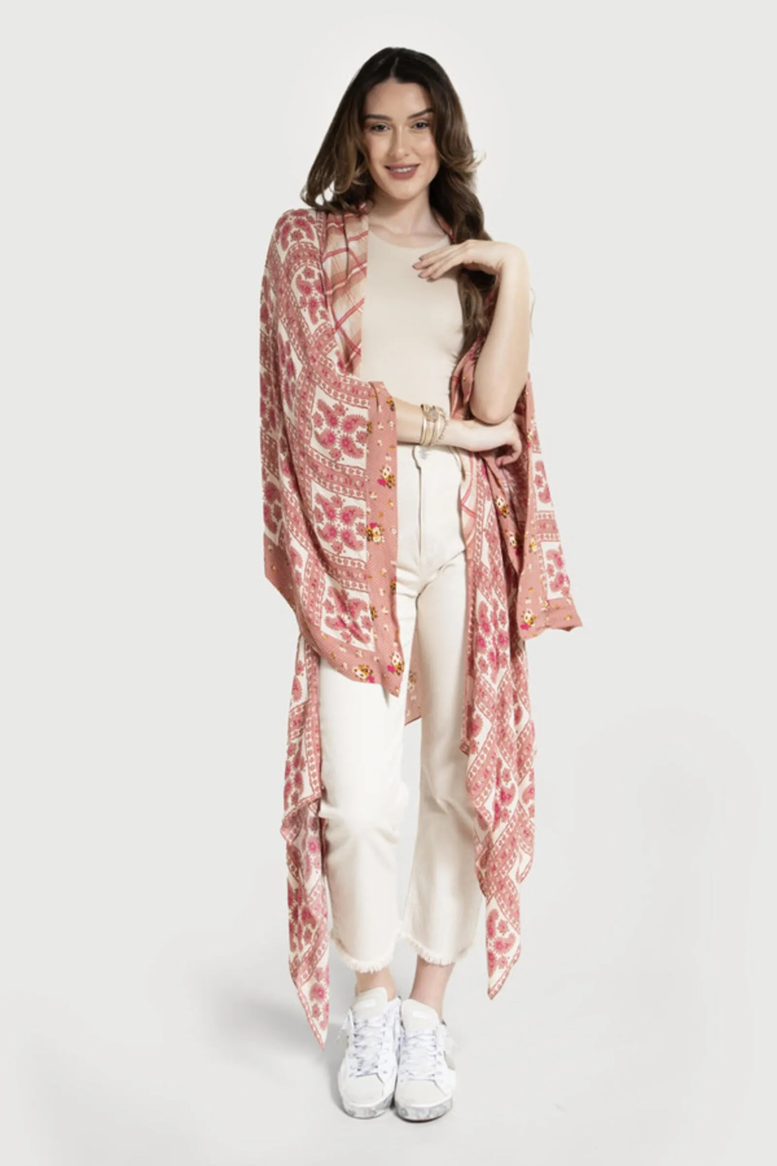 Floral Paisley Patchwork Cut-Out Kimono