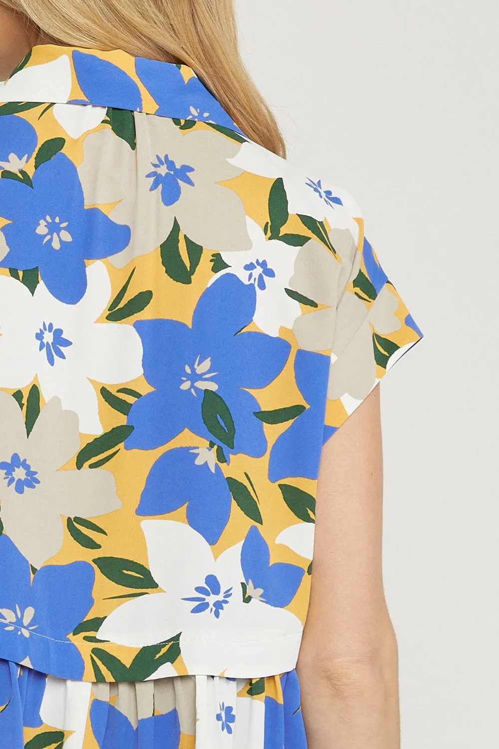 Floral Print V-Neck Top, Blue