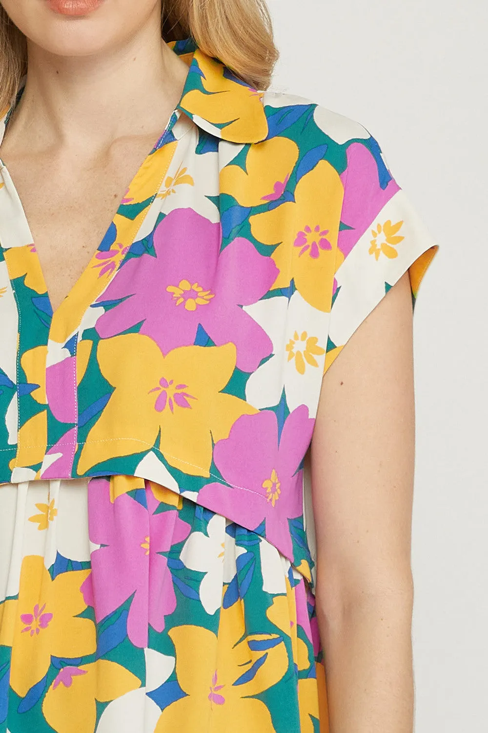 Floral Print V-Neck Top, Orchid