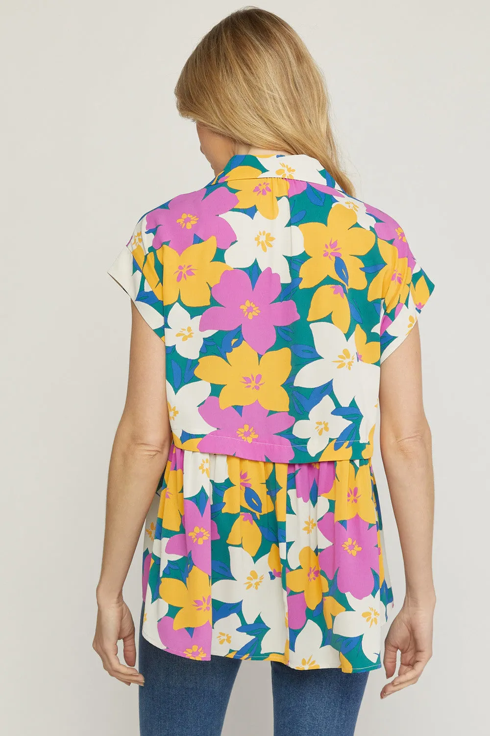 Floral Print V-Neck Top, Orchid