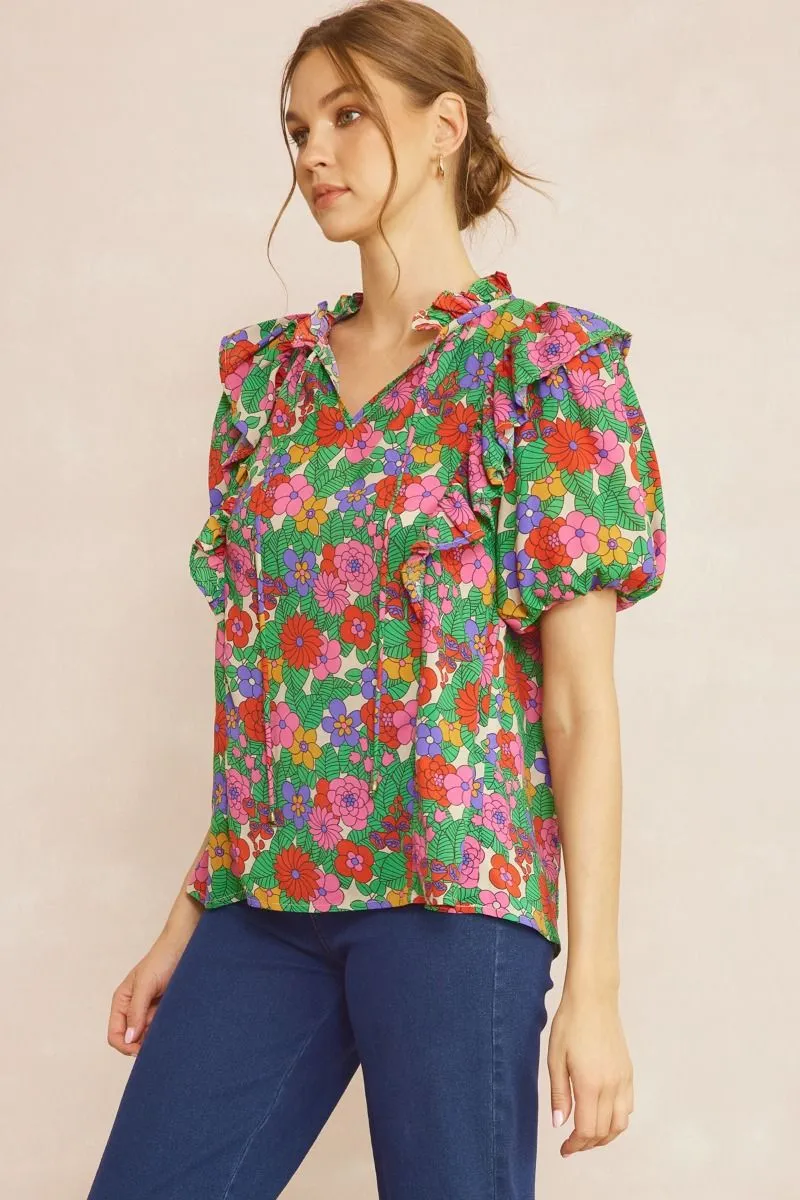 Floral Puff Sleeve Blouse