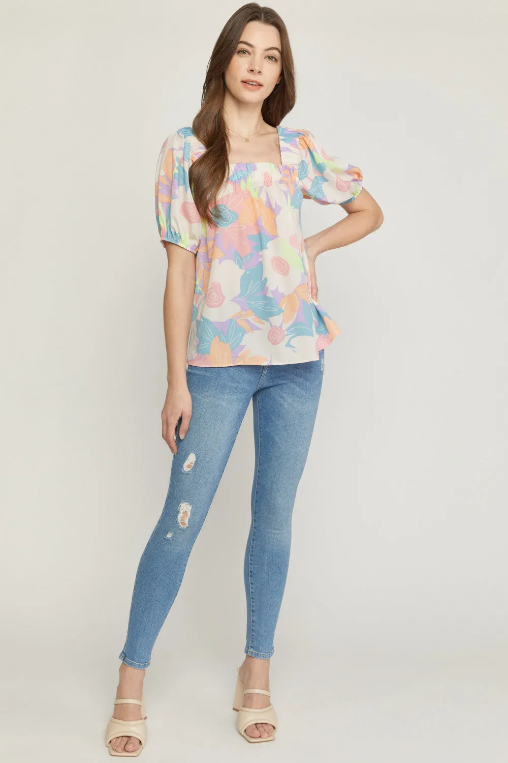 Floral Square Neck Blouse