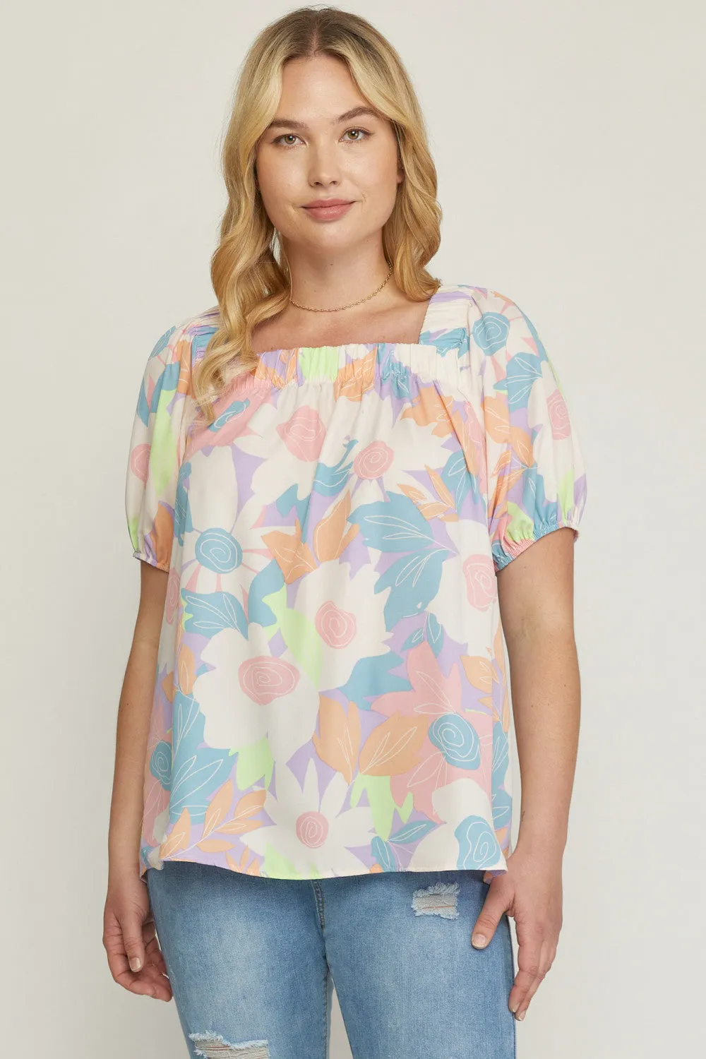 Floral Square Neck Blouse