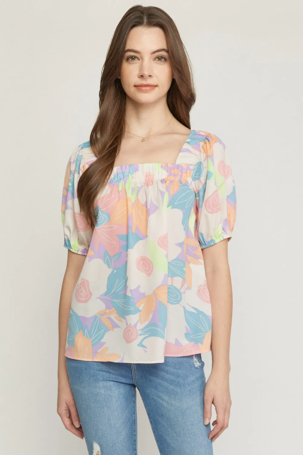 Floral Square Neck Blouse