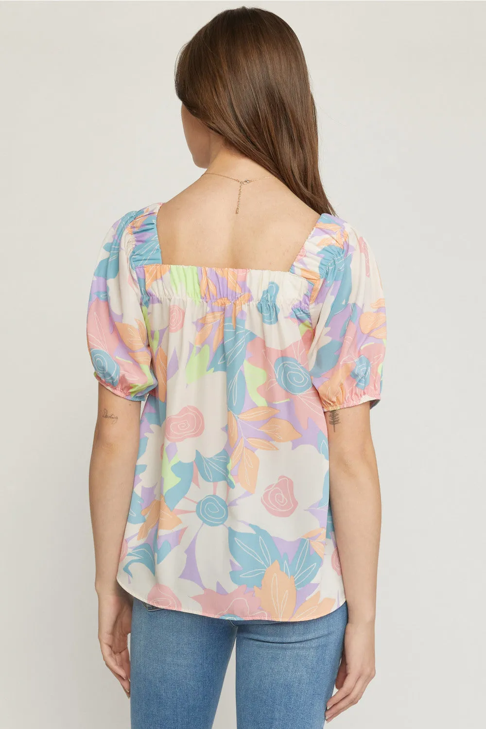 Floral Square Neck Blouse