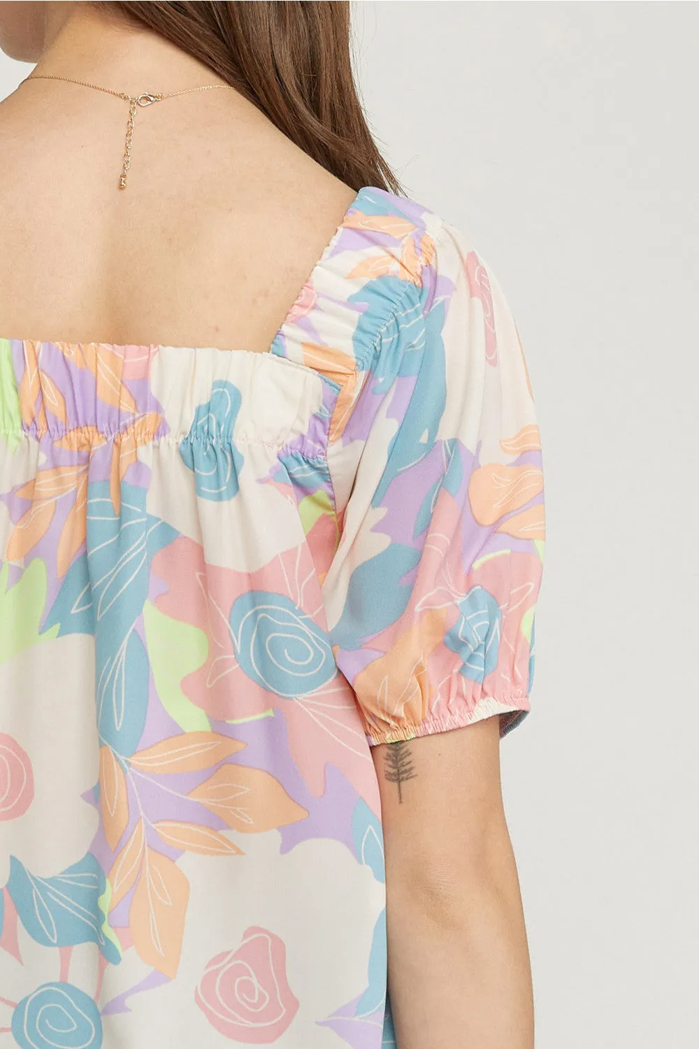 Floral Square Neck Blouse