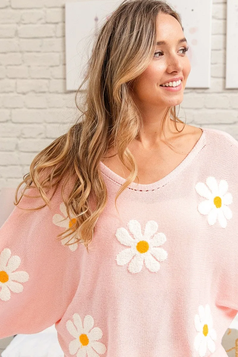 Flower Embroidery Loose Fit Knit Top