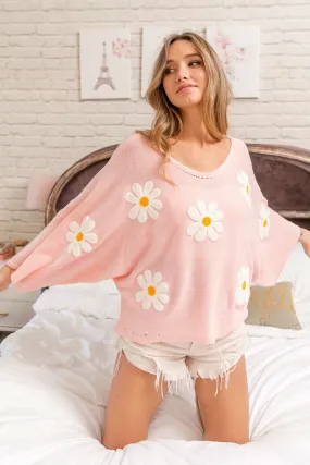 Flower Embroidery Loose Fit Knit Top