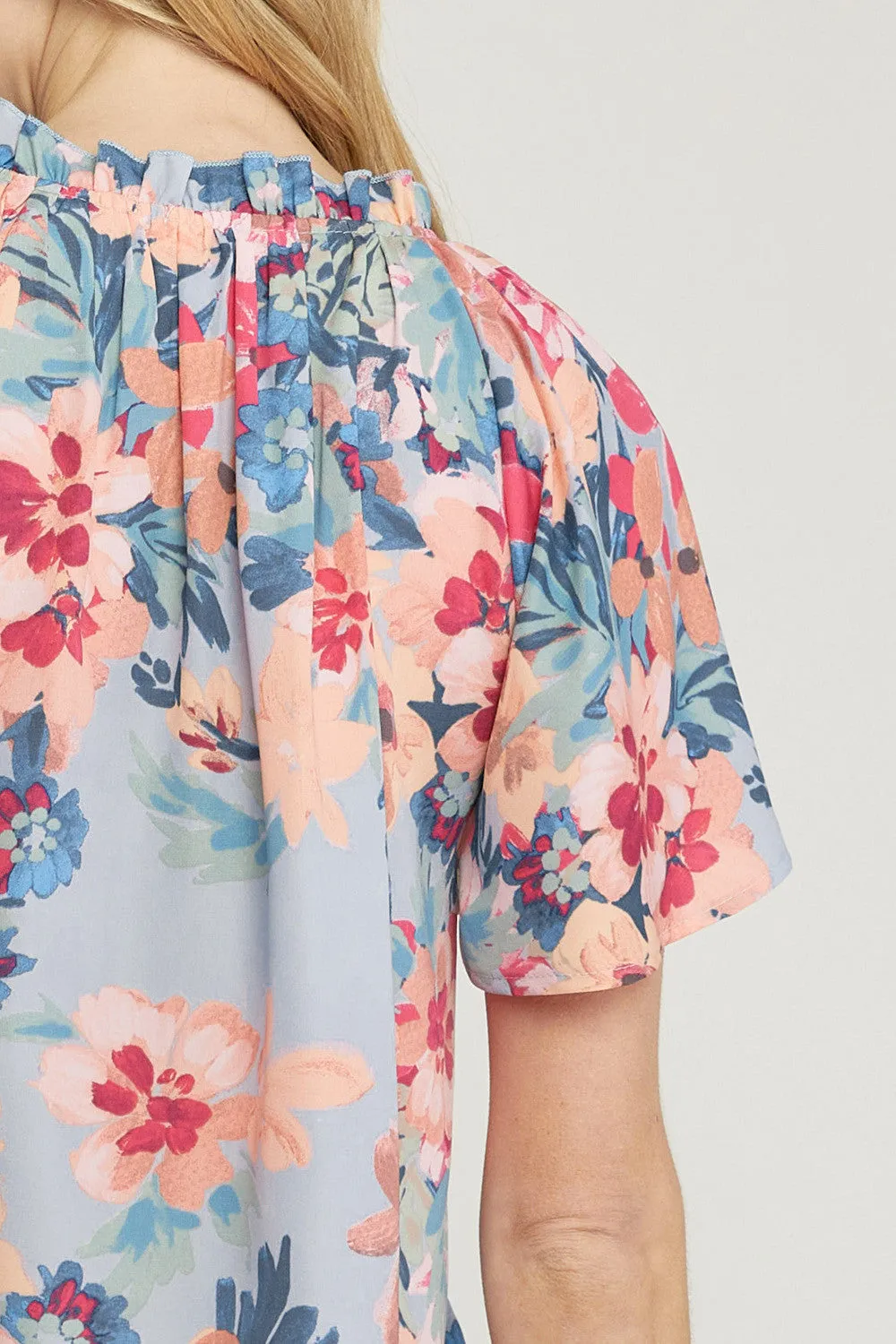 Flutter Sleeve Floral Top, Blue