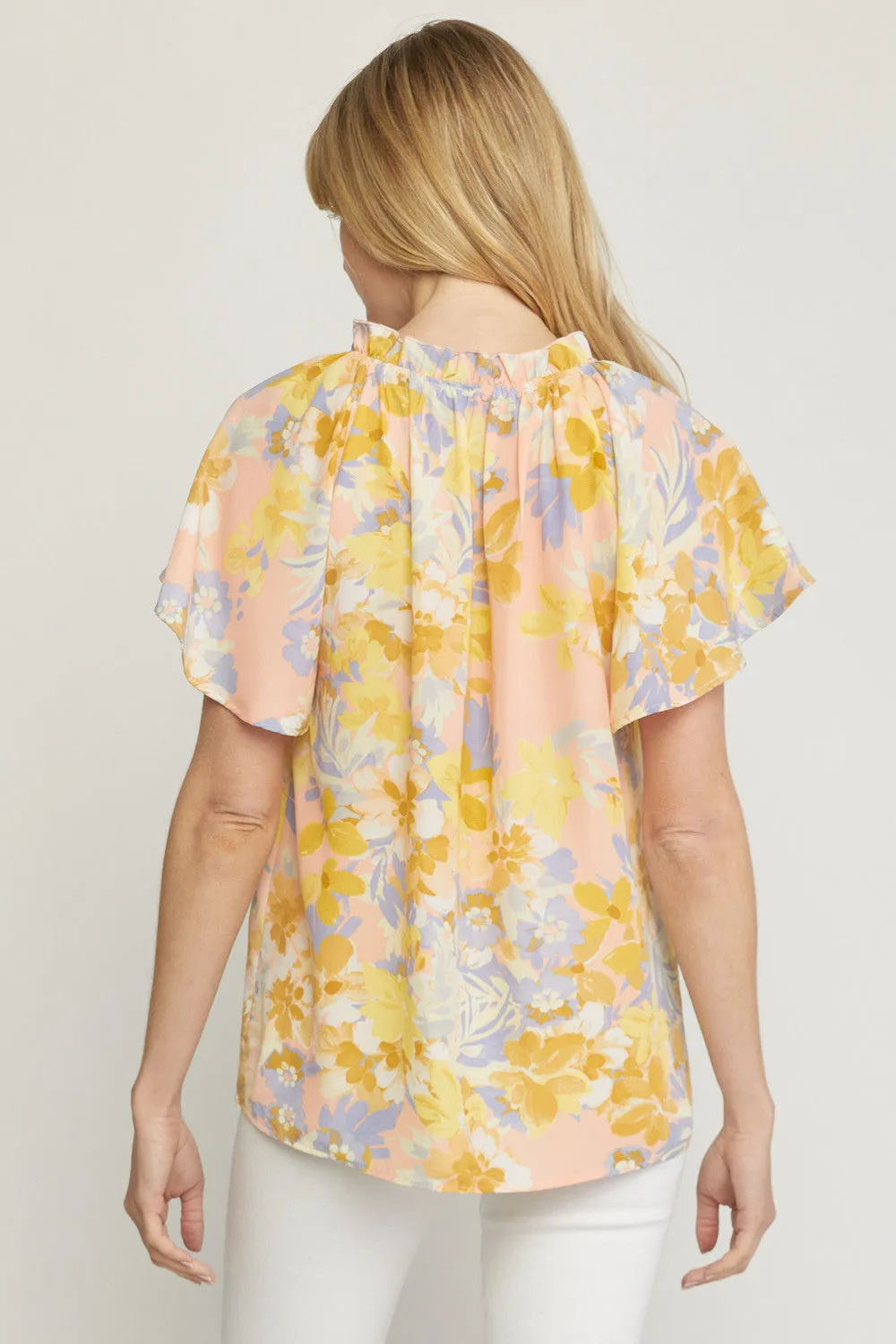 Flutter Sleeve Floral Top, Peach