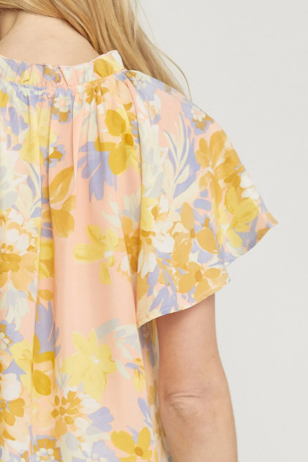 Flutter Sleeve Floral Top, Peach